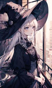 Preview wallpaper girl, hat, dress, window, anime