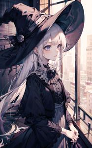 Preview wallpaper girl, hat, dress, window, anime