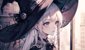 Preview wallpaper girl, hat, dress, window, anime