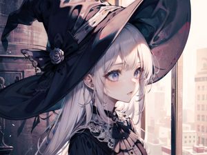 Preview wallpaper girl, hat, dress, window, anime