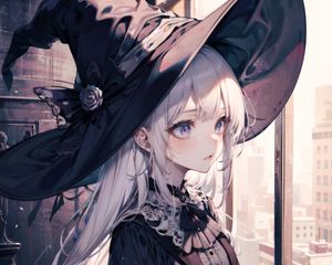 Preview wallpaper girl, hat, dress, window, anime
