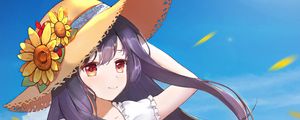 Preview wallpaper girl, hat, flowers, summer, anime