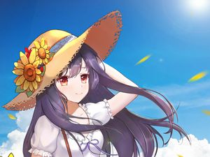 Preview wallpaper girl, hat, flowers, summer, anime