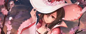 Preview wallpaper girl, hat, flowers, sakura, anime