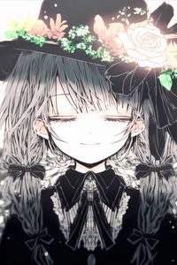 Preview wallpaper girl, hat, flowers, cute, anime