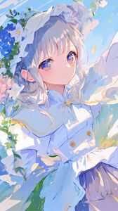 Preview wallpaper girl, hat, flowers, dress, anime
