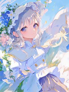Preview wallpaper girl, hat, flowers, dress, anime