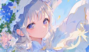 Preview wallpaper girl, hat, flowers, dress, anime