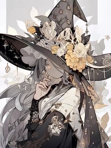 Preview wallpaper girl, hat, flowers, jewelry, anime