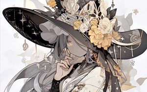 Preview wallpaper girl, hat, flowers, jewelry, anime