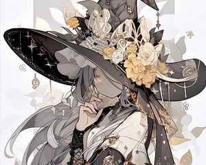 Preview wallpaper girl, hat, flowers, jewelry, anime