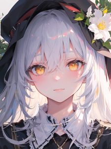 Preview wallpaper girl, hat, flowers, anime