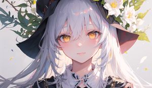Preview wallpaper girl, hat, flowers, anime