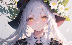 Preview wallpaper girl, hat, flowers, anime