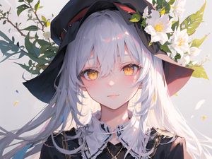 Preview wallpaper girl, hat, flowers, anime