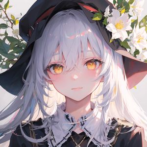 Preview wallpaper girl, hat, flowers, anime