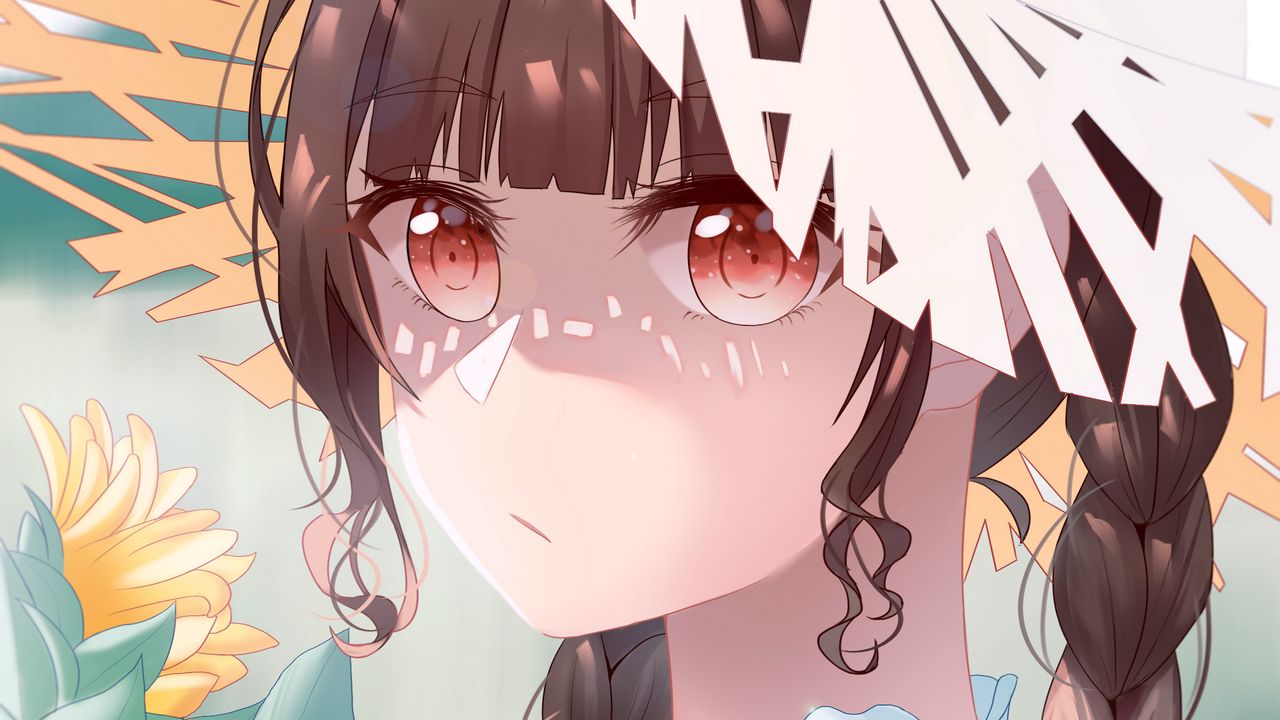 Wallpaper girl, hat, glance, summer, anime