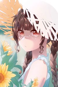 Preview wallpaper girl, hat, glance, summer, anime