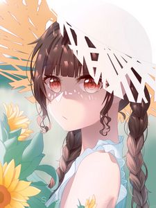 Preview wallpaper girl, hat, glance, summer, anime