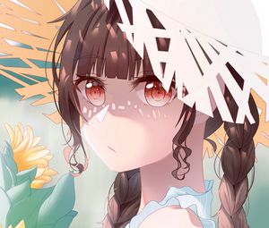Preview wallpaper girl, hat, glance, summer, anime