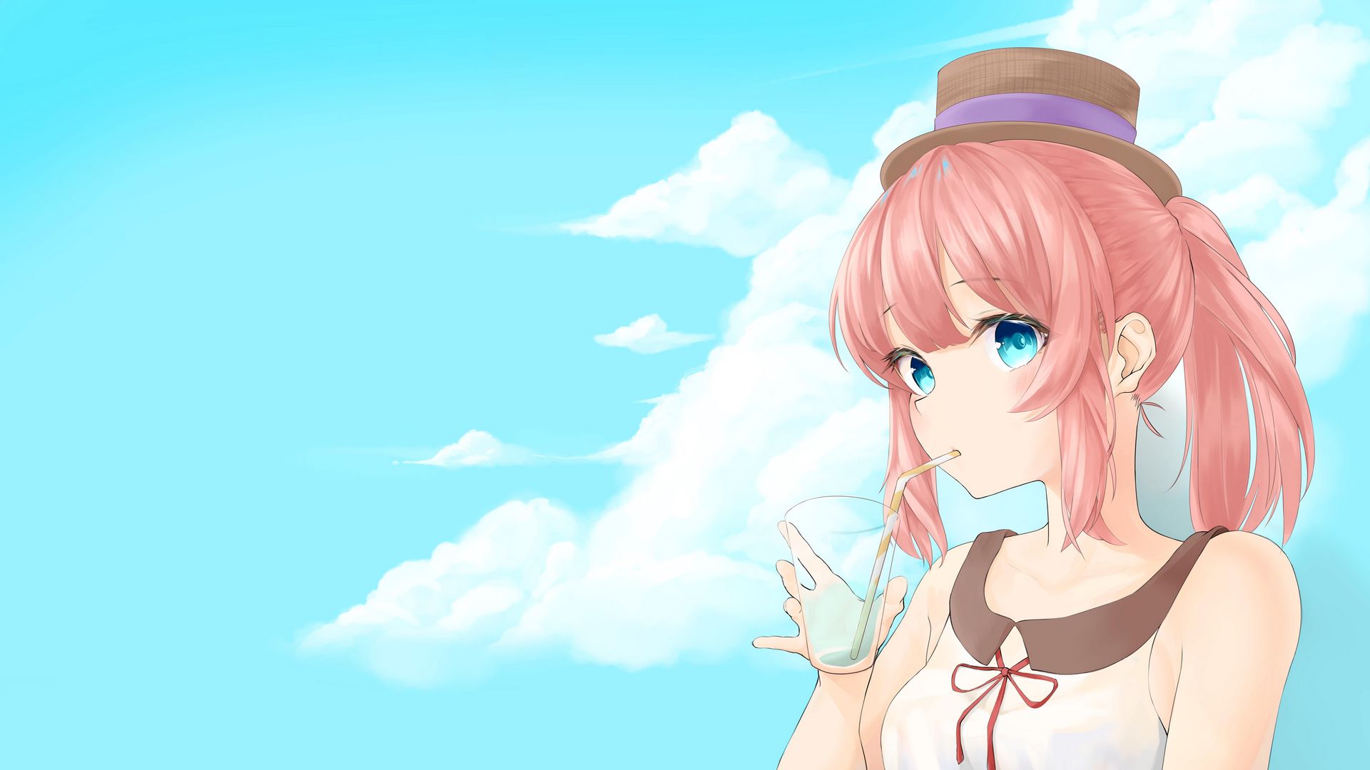 Download wallpaper 1920x1080 girl, hat, glass, anime, art full hd, hdtv