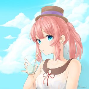 Preview wallpaper girl, hat, glass, anime, art