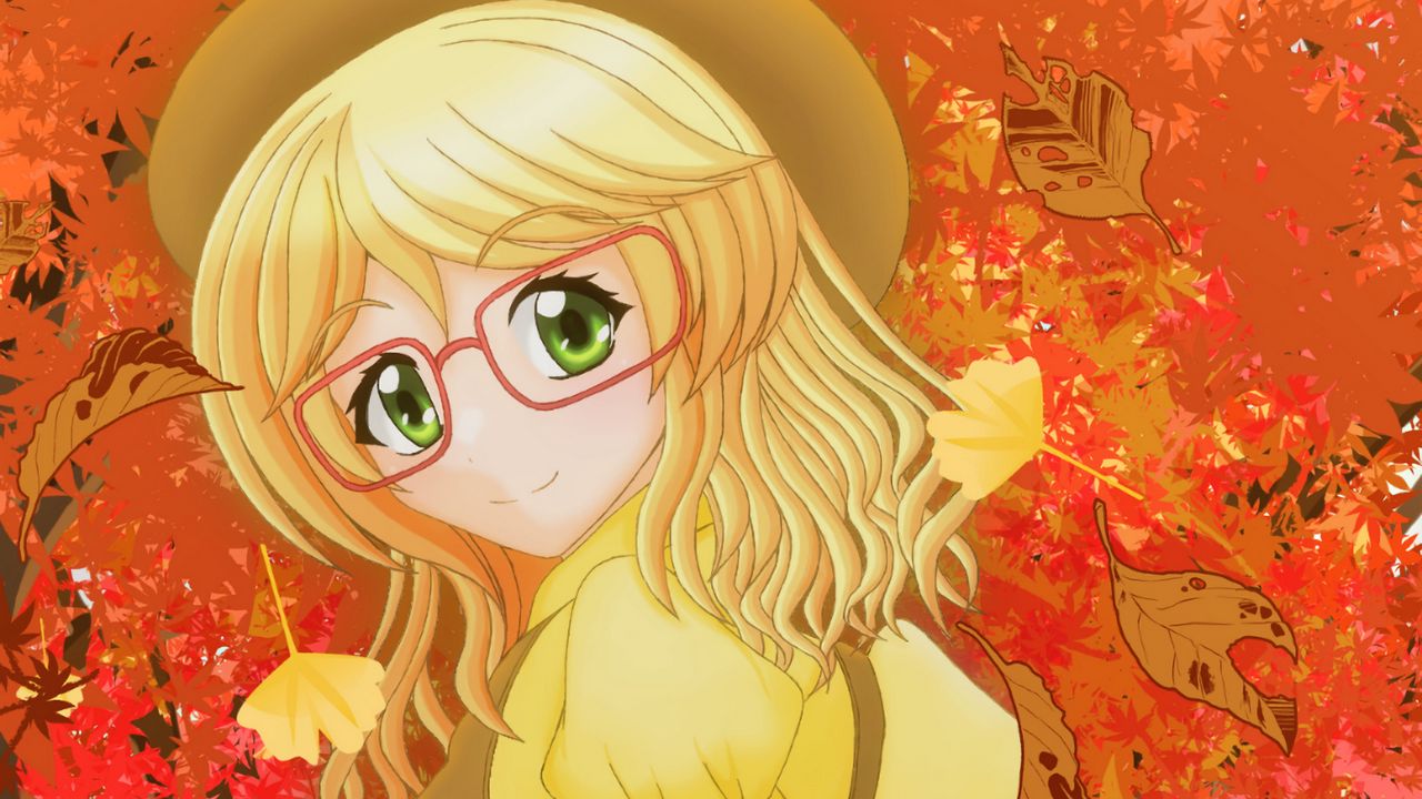 Wallpaper girl, hat, glasses, autumn, anime
