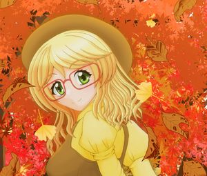 Preview wallpaper girl, hat, glasses, autumn, anime