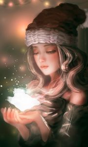 Preview wallpaper girl, hat, glow, sparks, anime