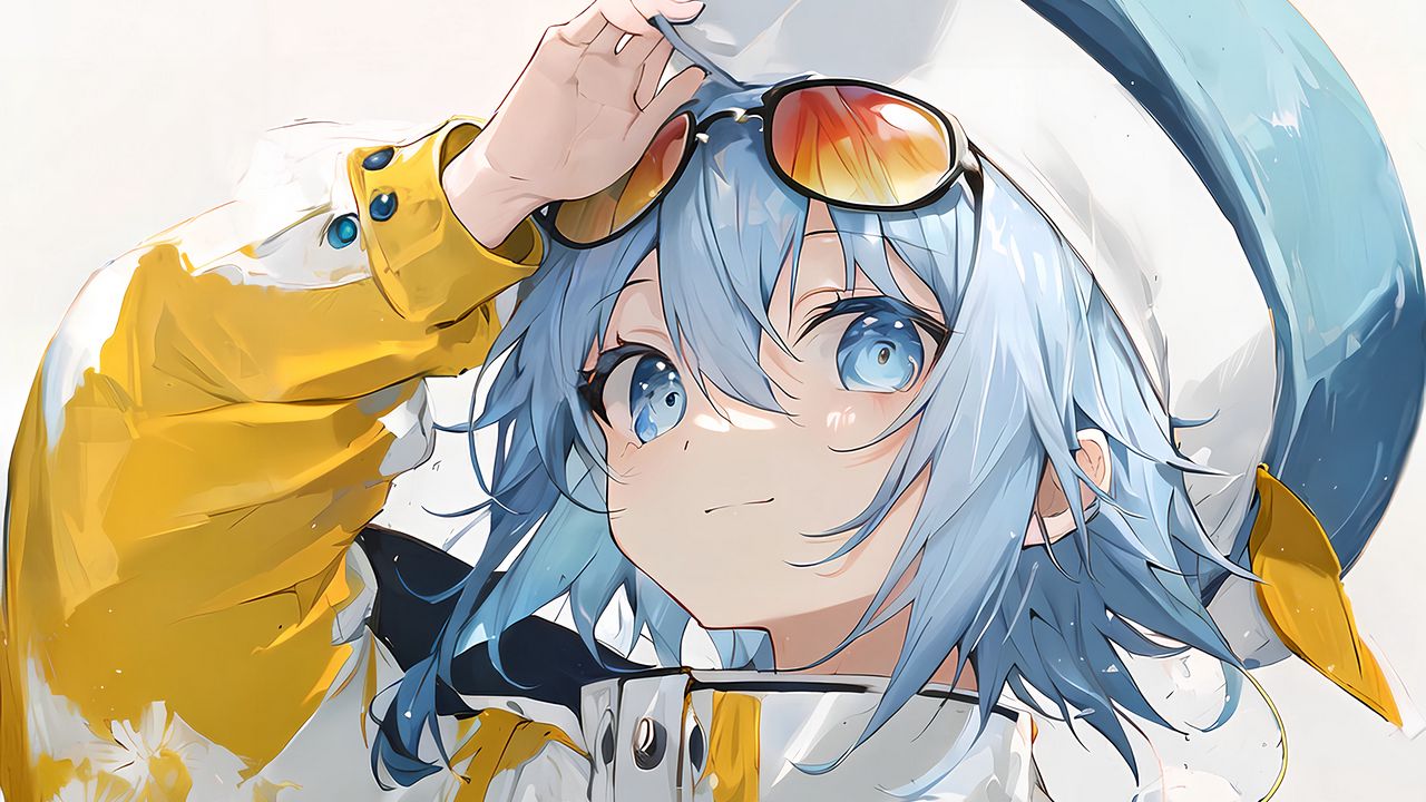 Wallpaper girl, hat, jacket, sunglasses, anime