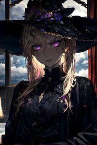 Preview wallpaper girl, hat, jewelry, anime, art, dark