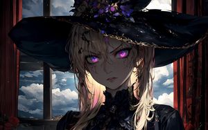 Preview wallpaper girl, hat, jewelry, anime, art, dark
