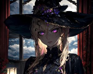 Preview wallpaper girl, hat, jewelry, anime, art, dark