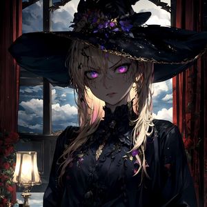 Preview wallpaper girl, hat, jewelry, anime, art, dark