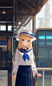 Preview wallpaper girl, hat, journey, station, anime, art