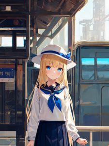 Preview wallpaper girl, hat, journey, station, anime, art