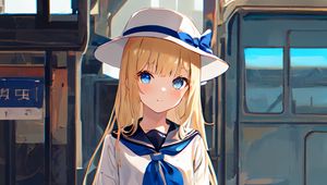 Preview wallpaper girl, hat, journey, station, anime, art