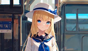 Preview wallpaper girl, hat, journey, station, anime, art