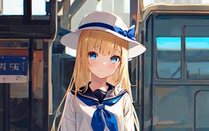 Preview wallpaper girl, hat, journey, station, anime, art