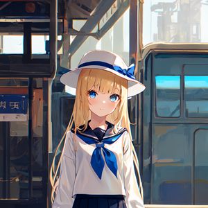 Preview wallpaper girl, hat, journey, station, anime, art