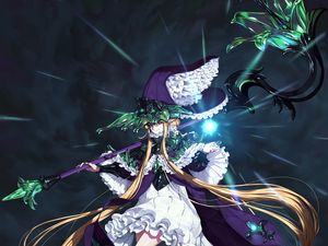 Preview wallpaper girl, hat, magician, staff, anime, art