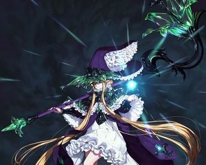 Preview wallpaper girl, hat, magician, staff, anime, art