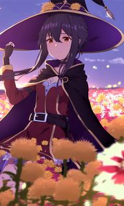 Preview wallpaper girl, hat, magician, flowers, anime