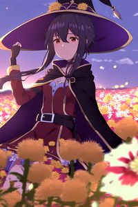 Preview wallpaper girl, hat, magician, flowers, anime