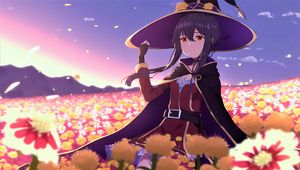 Preview wallpaper girl, hat, magician, flowers, anime