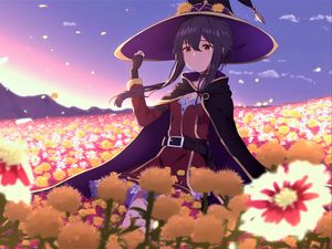 Preview wallpaper girl, hat, magician, flowers, anime