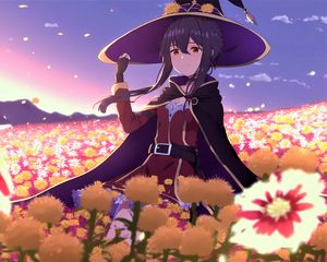 Preview wallpaper girl, hat, magician, flowers, anime