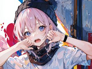 Preview wallpaper girl, hat, paint, art, anime