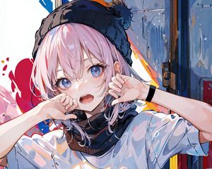 Preview wallpaper girl, hat, paint, art, anime