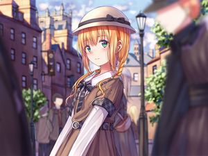 Preview wallpaper girl, hat, pigtails, dress, anime